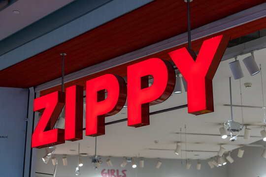 Zippy sign logo at Alegro shopping center. Zippy is a Portuguese brand with more than two decades of experience in children and nursery retail segment. Setubal, Portugal. 11 August 2023. 
