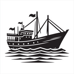 Junk boat silhouette on white background
