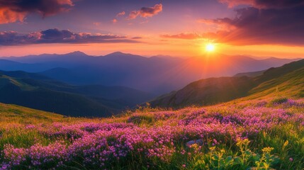 Obraz premium The sun sets behind the mountain 