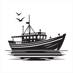 Junk boat silhouette on white background
