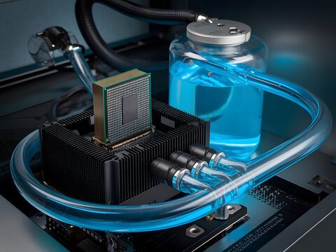 Microprocesador de computadora moderno con enfriador de agua
