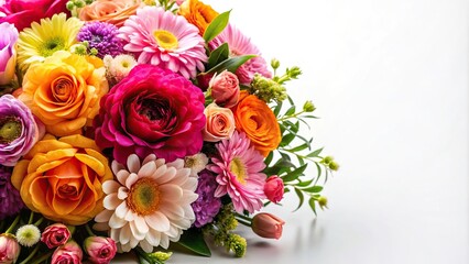 Close-up of colorful flower bouquet on white background