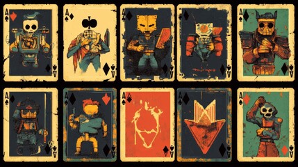Playing cards with video game glitches in pixel art style