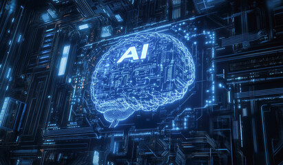 Fototapeta premium Futuristic ai brain in digital circuitry network