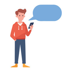 A Man is Chatting on a Mobile Flat Illustration. speech bubble added.