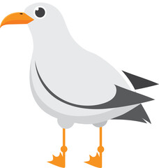 Obraz premium Charming cartoon seagull standing gracefully on vibrant orange webbed feet. Showcasing its pristine white body. Sleek gray wings. And striking orange beak. Perfect for wildlife. Nature