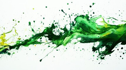 Swirling green and yellow paint blend on white canvas, creating vibrant, modern design perfect for contemporary decoration