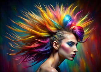 Naklejka premium Striking Multicolored Spiked Hairstyle Portrait in Abstract Background