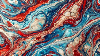 Fototapeta premium Stunning Aerial Abstract Marble Texture in Red, Blue, and White for Backgrounds and Designs