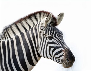 Retrato de perfil de una cebra aislada sobre fondo blanco