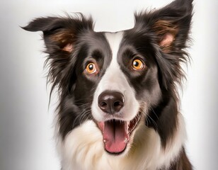 Retrato de estudio de un perro Border Collie con expresion de emocion