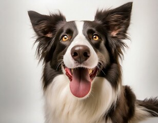 Retrato de estudio de un perro Border Collie con expresion de emocion