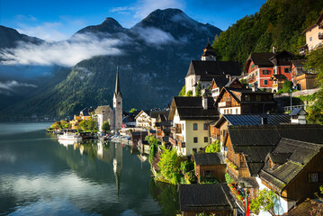 Hallstatt, wschód słońca, Górna Austria.  © grzegorz_pakula