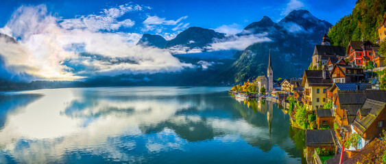 Hallstatt - wchód słońca, Austria, Górna Austria © grzegorz_pakula