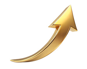Golden Upward Arrow Symbolizing Growth and Success, isolated on white transparent background, png element