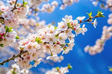Obraz premium Extreme Close-Up scene of blossoming tree and clear blue sky symbolizing arrival of spring
