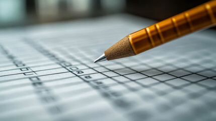 Close-up of Pencil Marking Survey Form Checkbox, Online Questionnaire Completion, Educational Assessment, Futuristic Technology in Learning, Answering Survey Questions