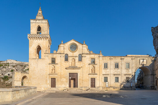 &Eacute;glise San Pietro Caveoso au coucher du soleil, Matera, Italie