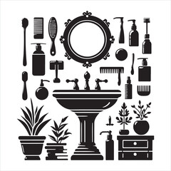 Bathroom sink tap silhouette on white background
