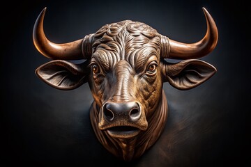 Naklejka premium Stunning Bulls Head Product Photography on Black Background for Home Decor and Art Enthusiasts