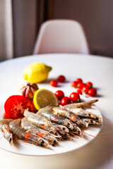 Raw fresh langoustines ready to cook