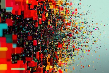 Abstract Digital Art with Dispersed Colorful Blocks