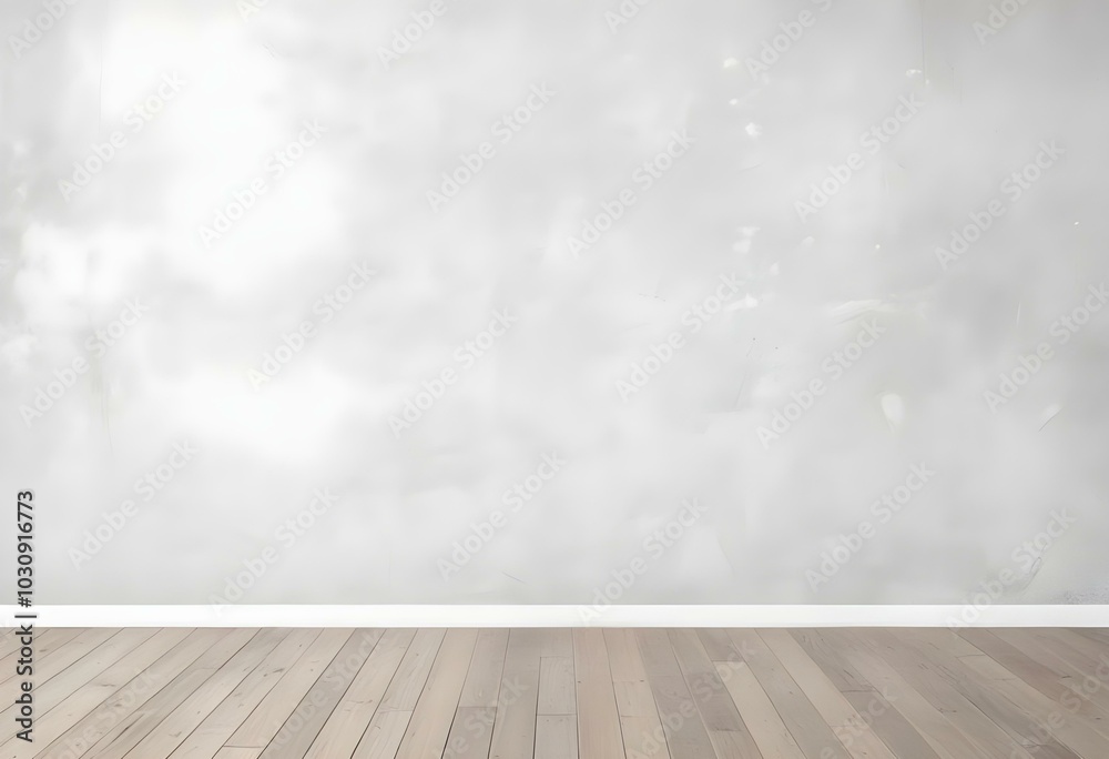 Wall mural gray wall space of empty room with wooden floor