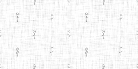 Seamless french taupe floral farmhouse linen printed fabric background. Light mottled grey cottage pattern. Shabby chic woven 2 tone cloth effect. Textile rustic organic ecru neutral all over print.