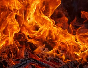 fuego y  llamas durante un incendio