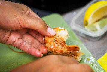 Raw fresh langoustines prepared before cooking