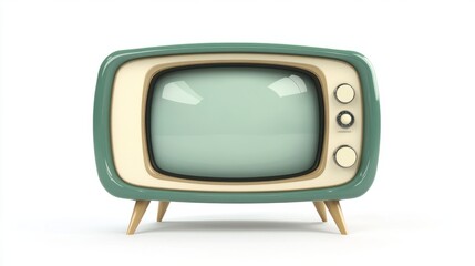 Retro television vintage green cream Midcentury vintage tube TV display nostalgic classic home...