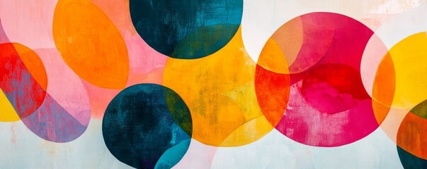 Modern art painting with round shapes overlapping, mixing and creating new colors and shades, perfect for backgrounds and designs