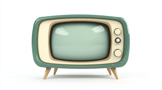 Retro television vintage green cream Midcentury vintage tube TV display nostalgic classic home decor 50s 60s analog broadcast MCM appliance design isolated white background blank plain screen templat
