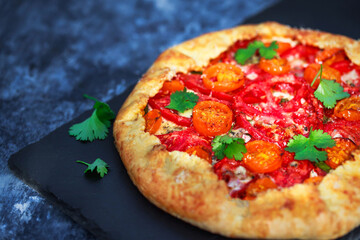 Delicious homemade rustic open tomato pie (galette)
