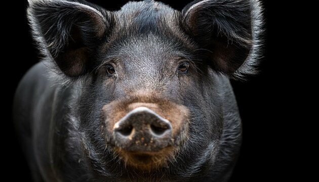 Retrato de un cerdo ib&eacute;rico de pata negra alimentado con bellota aislado en fondo negro