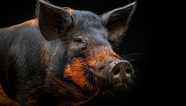 Retrato de un cerdo ib&eacute;rico aislado en fondo negro