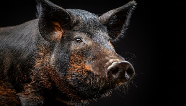 Retrato de un cerdo ib&eacute;rico aislado en fondo negro