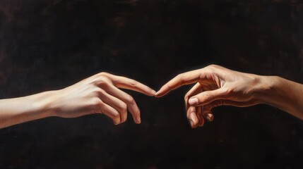 Two hands reaching for each other but never touching, separation, unfulfilled connection, touching hands.