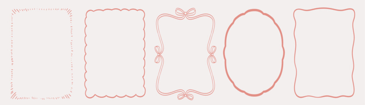 Vintage frames and borders for greeting cards, wedding and birthday party, picnic invitations in cute minimalist style. Hand drawn line border illustration for social media decoration template.