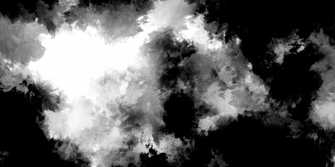 Abstract freeze motion of black dust explosion on white background. Abstract design with white paper texture background . Black and white ink effect water color illustration. Gray aquarelle painted