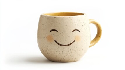 Smiling face mug on a white background radiates positivity, perfect for enjoying your favorite hot drink. Brighten your day with this cheerful design