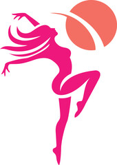 a woman is dancing with a ball in her front