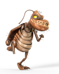 roach bug cartoon is running on white background