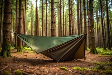 Forest tarp canvas material in dark brown and green colors
