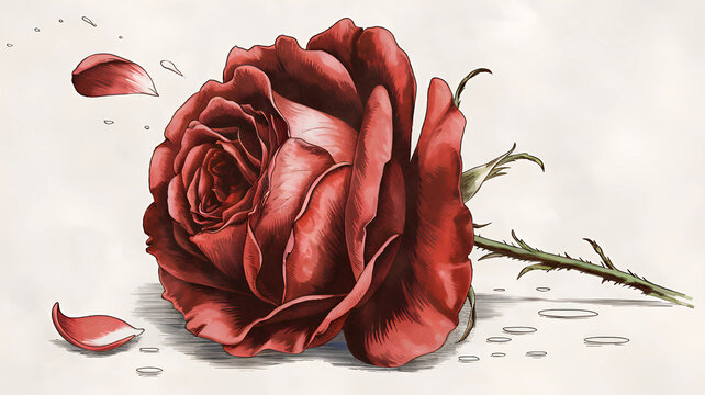 Red Rose Falling Apart:  A single red rose, its petals falling away, captures the bittersweet beauty of fading love. Delicate details of the rose's structure, including its stem, leaves, and petals.