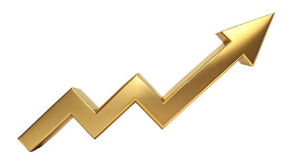 Golden Zig-Zag Arrow Up, Growth Symbol, Isolated on White Transparent Background, PNG Element
