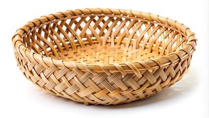 Handmade macro bamboo basket isolated on white background