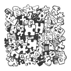 Fototapeta premium Hand Drawn Black and White Abstract Puzzle Illustration