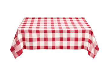 Red and white checkered tablecloth on a white isolated background. Transparent background.