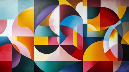 Obraz premium This abstract image features a colorful and dynamic composition of geometric shapes. Creating a visually captivating design. The interplay of colors and forms evokes a sense of modernity and movement